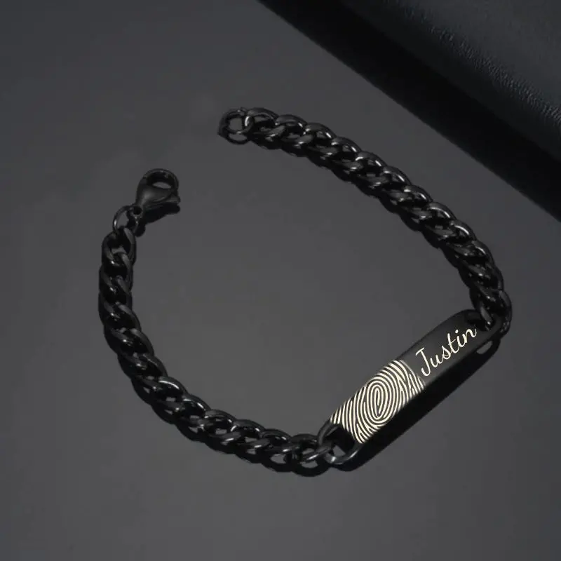 High Polished Stainless Steel Fingerprint Mens Bracelet 1