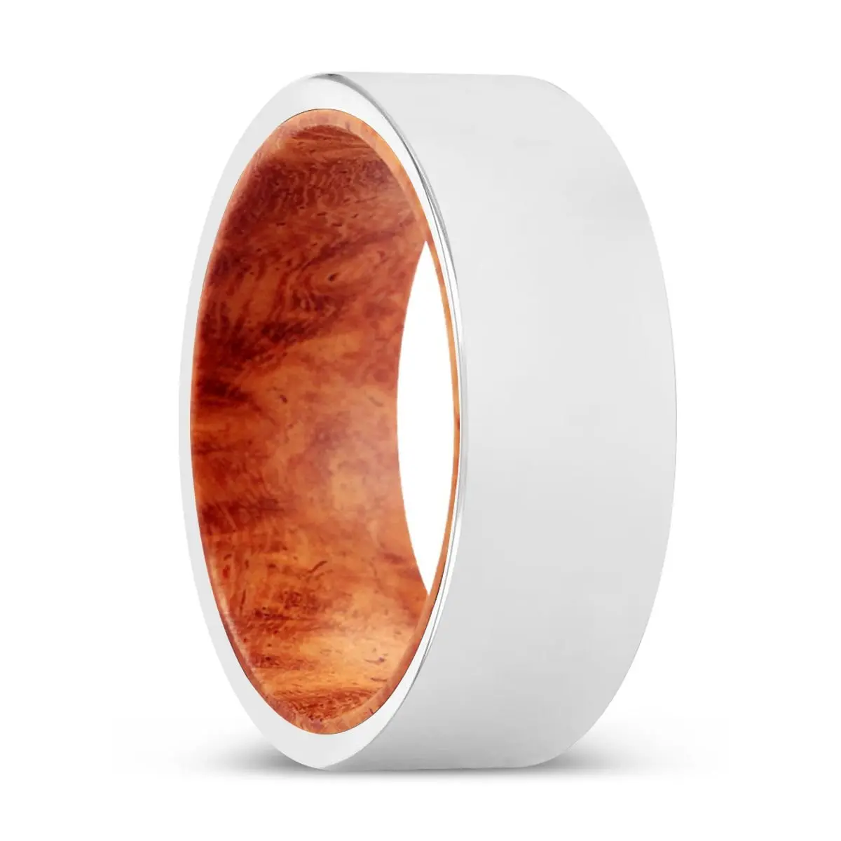 Hilario | Red Burl Wood, Silver Tungsten Ring, Shiny, Flat 1