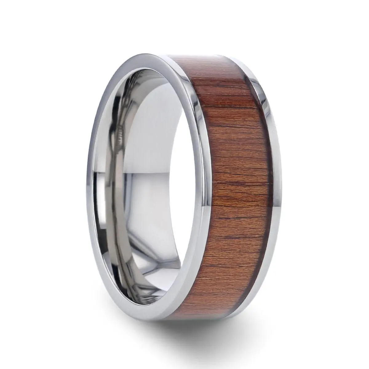 Honua | Silver Titanium Ring, Koa Wood Inlay, Flat 1