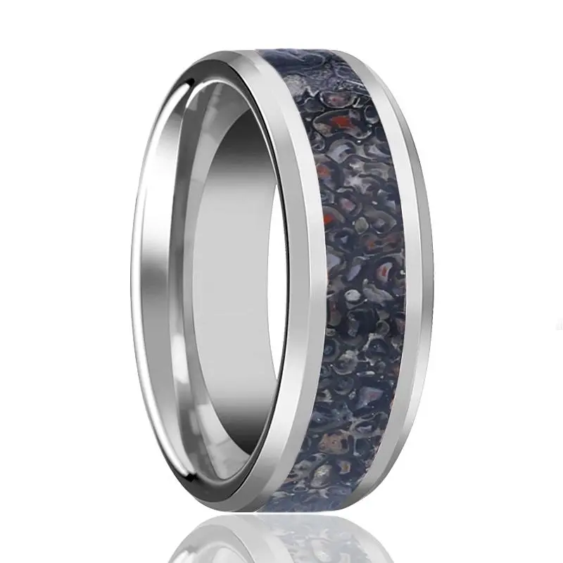 Horacio | Tungsten Ring Black Dinosaur Bone Inlay 1