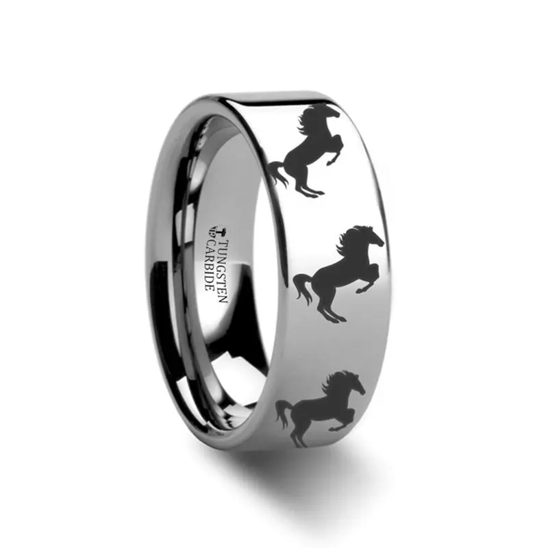 Horse Hind Legs Print Animal Design Tungsten Carbide Ring For Men And Women - 4Mm - 12Mm 1