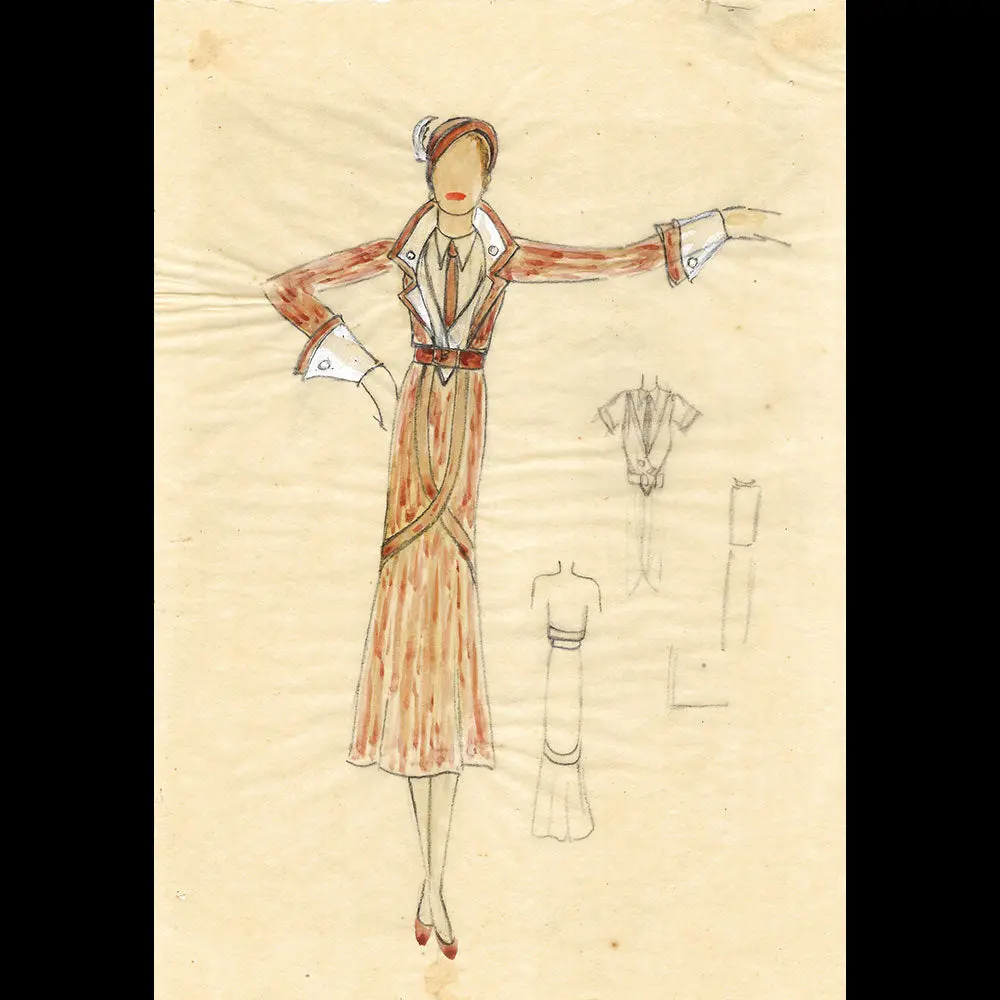 René Hubert - Dessin D'une Robe Pour Meg Lemonnier (1932) 1