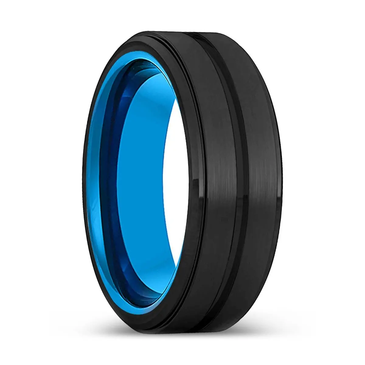 Hunter | Blue Tungsten Ring, Black Tungsten Ring, Grooved, Stepped Edge 1