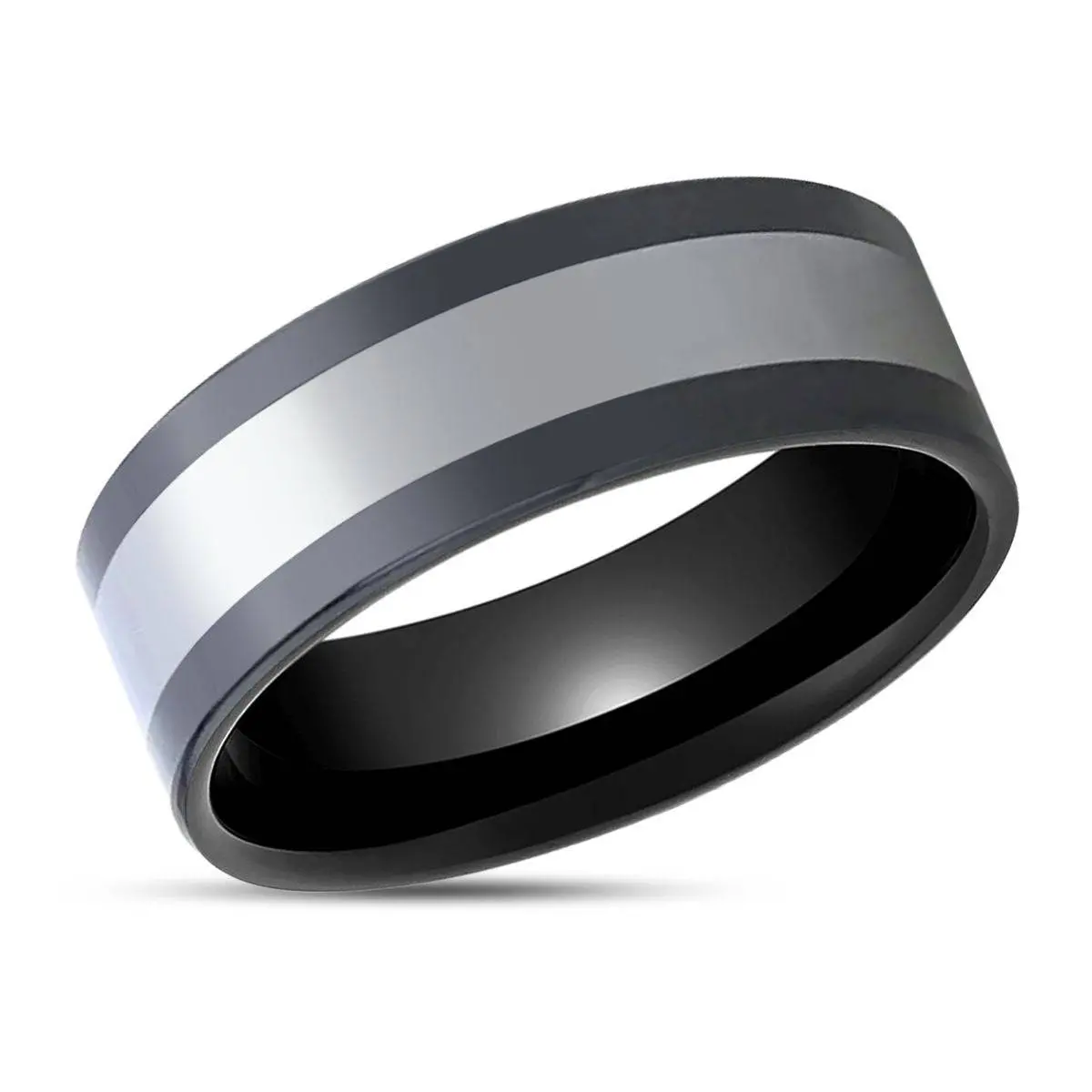 Huskey | Black Ceramic, Tungsten Inlay, High Polished, Flat 2
