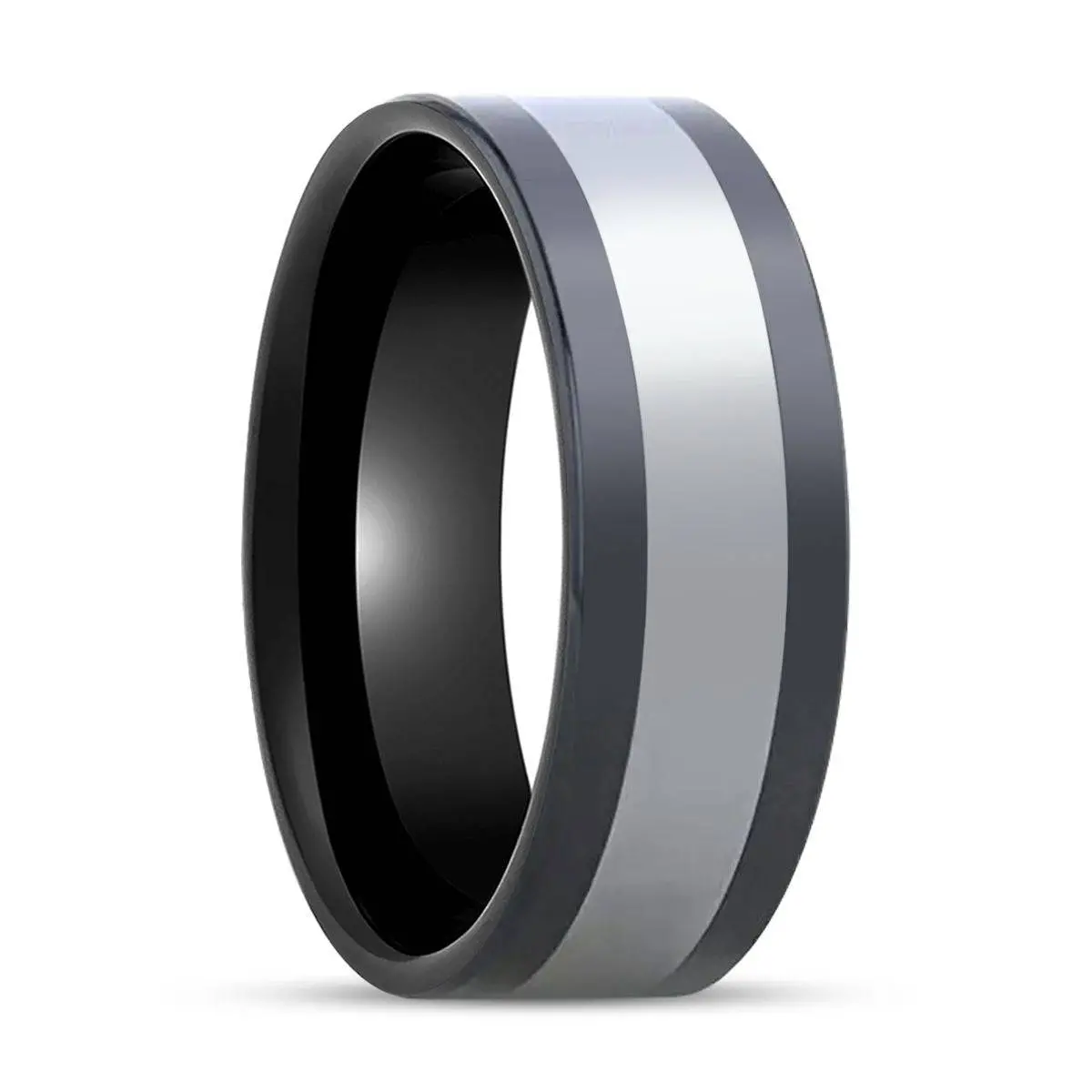 Huskey | Black Ceramic, Tungsten Inlay, High Polished, Flat 1