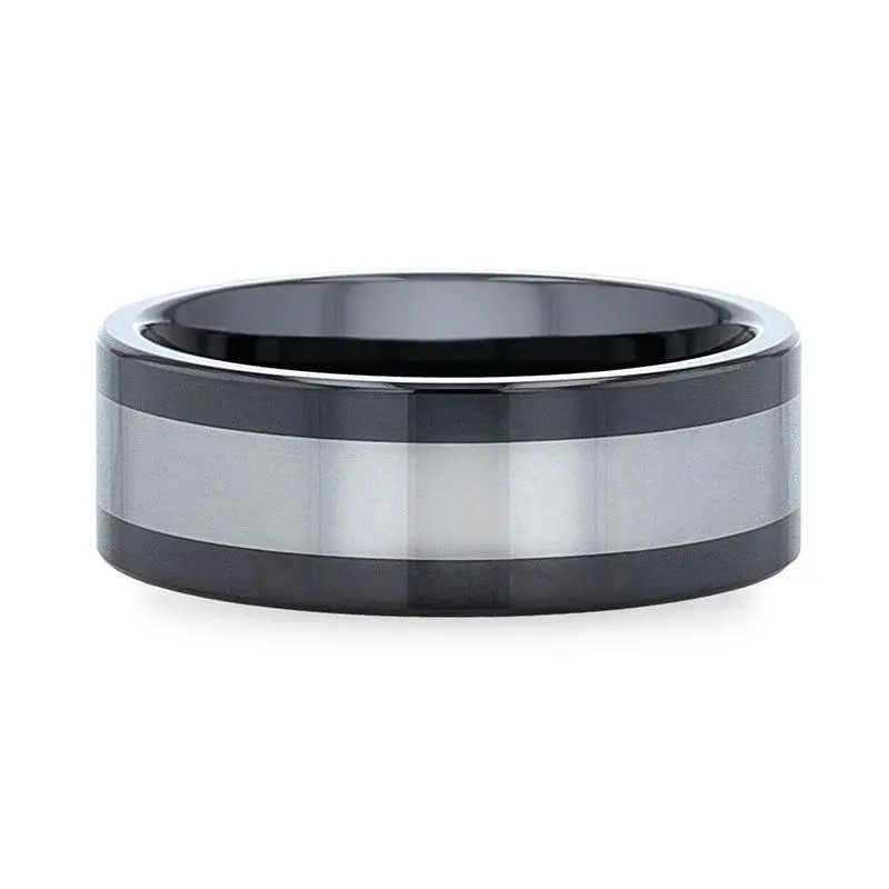 Huskey | Black Ceramic, Tungsten Inlay, High Polished, Flat 4