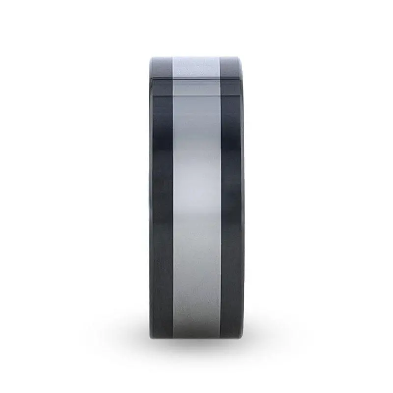 Huskey | Black Ceramic, Tungsten Inlay, High Polished, Flat 3