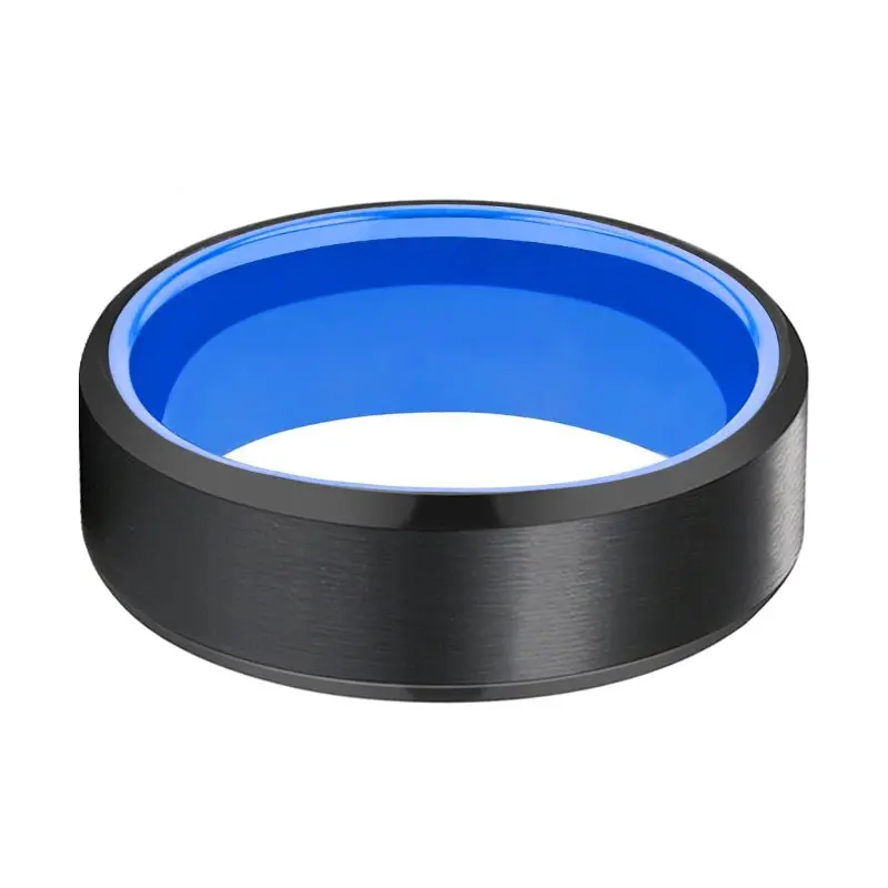Icecube | Blue Ring, Black Tungsten Ring, Brushed, Beveled 2