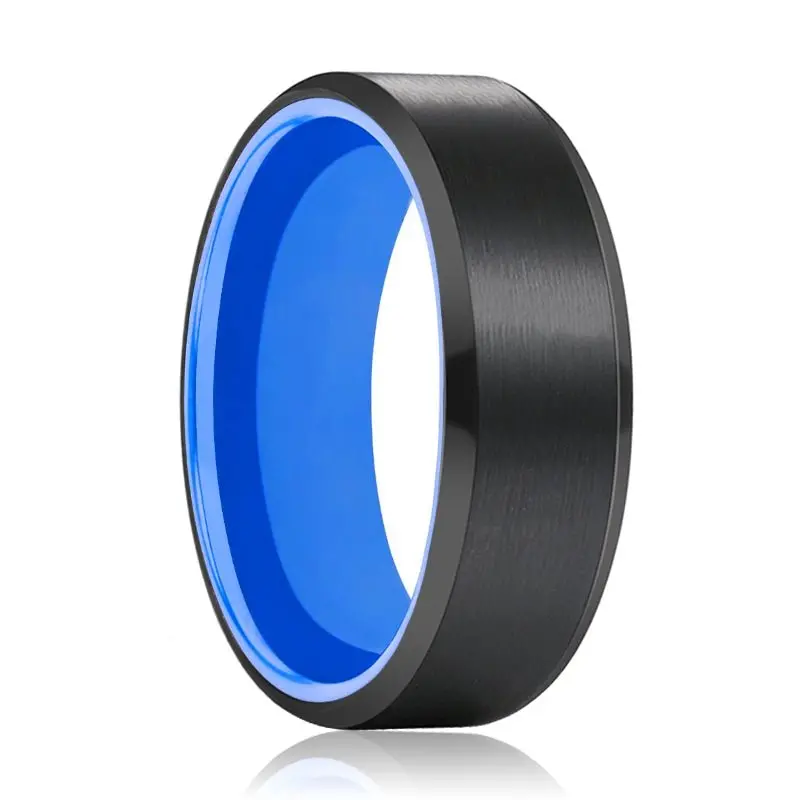 Icecube | Blue Ring, Black Tungsten Ring, Brushed, Beveled 1