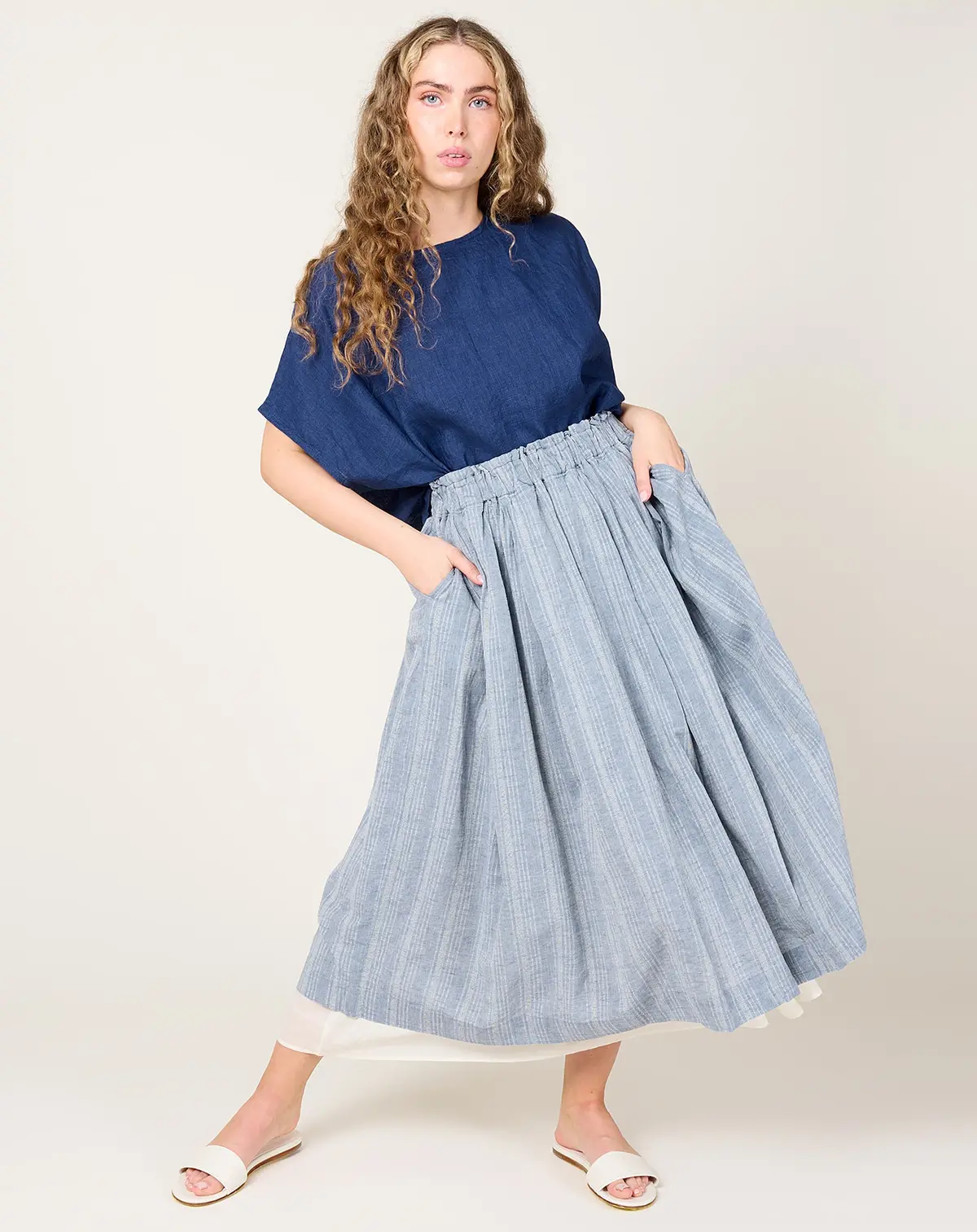 Dobby Stripe Skirt In Blue 1