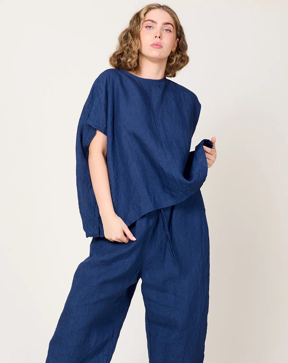 Indigo Linen Pullover Blouse 1