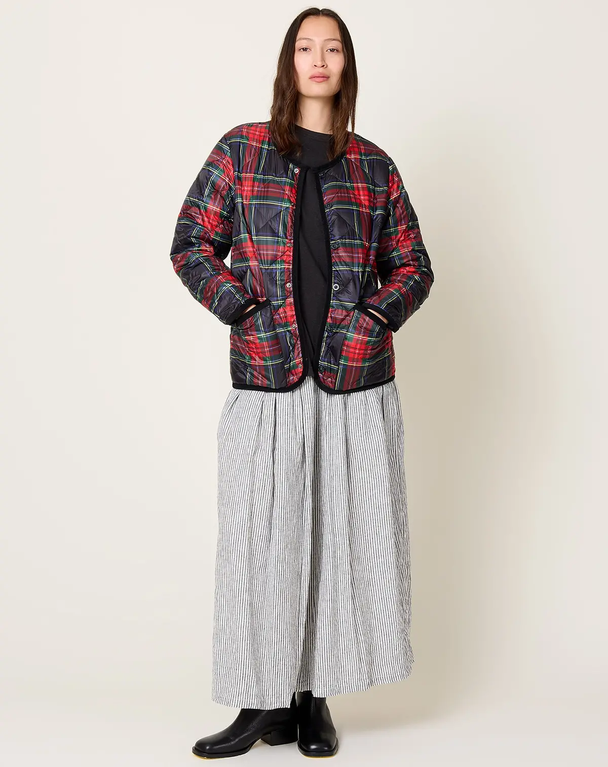 Down Jacket In Black Tartan 1