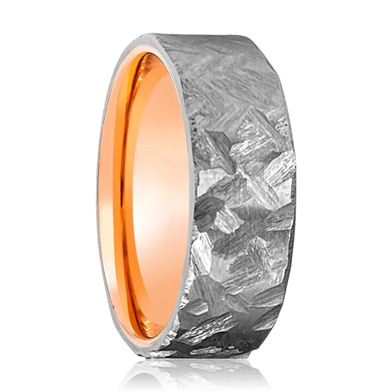Ignite | Rose Gold Ring, Silver Titanium Ring, Hammered, Flat 1