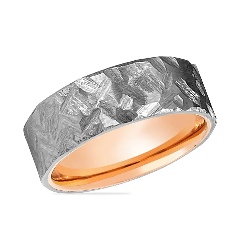 Ignite | Rose Gold Ring, Silver Titanium Ring, Hammered, Flat 2