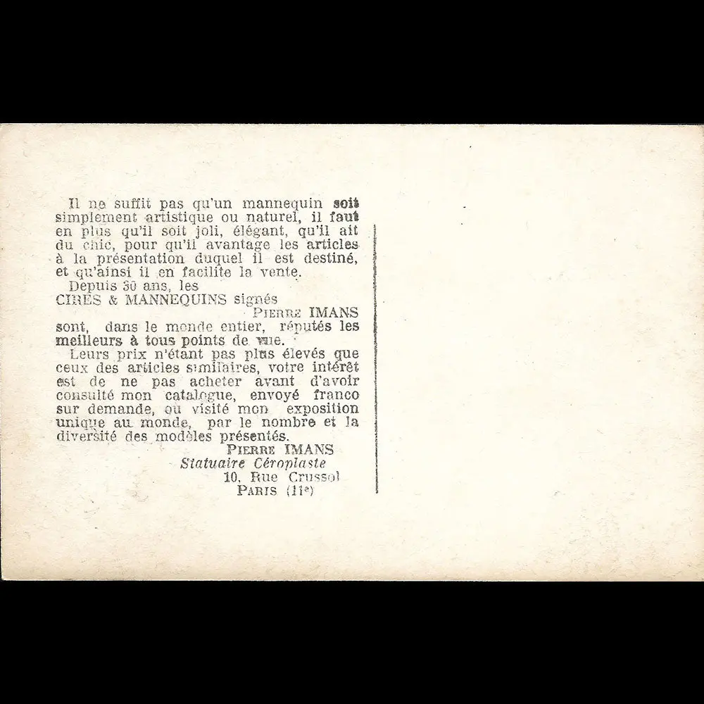 Pierre Imans - Carte Publicitaire (1920S) 2