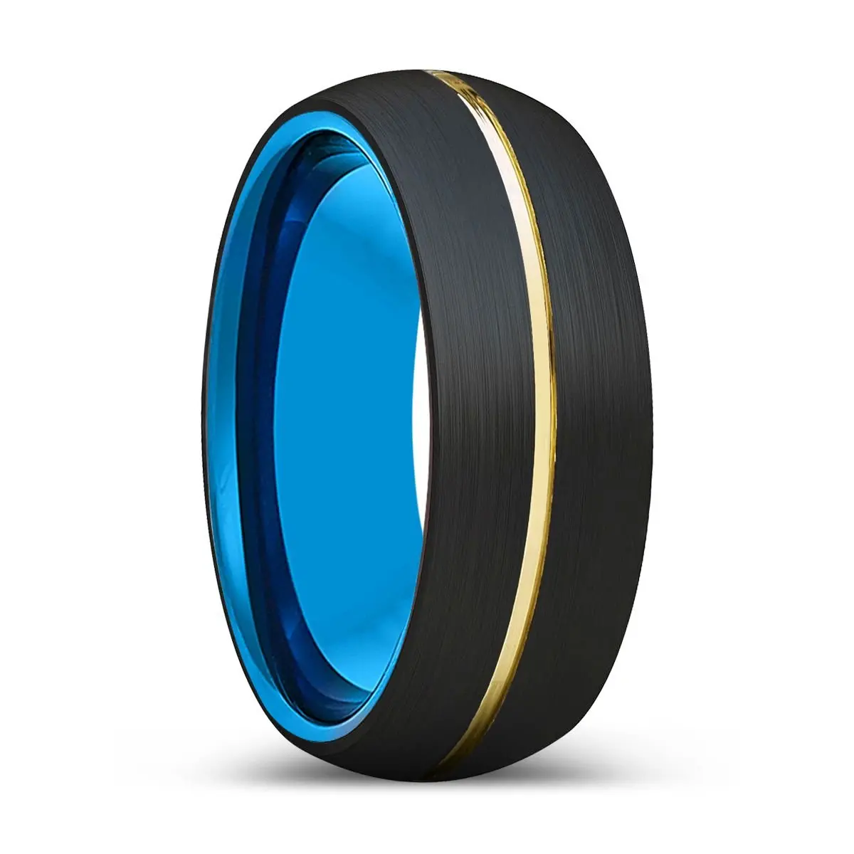 Imrich | Blue Tungsten Ring, Black Tungsten Ring, Gold Groove, Domed 1