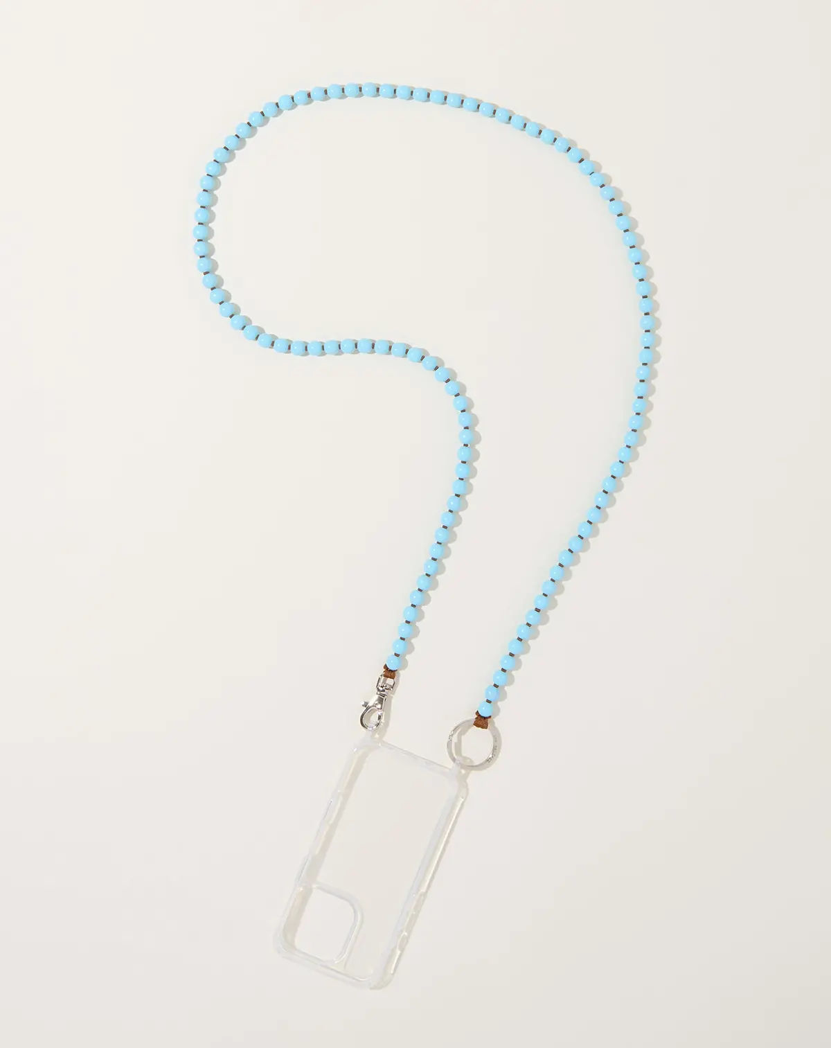 Handykette Iphone Necklace In Pastel Blue On Mocha 1
