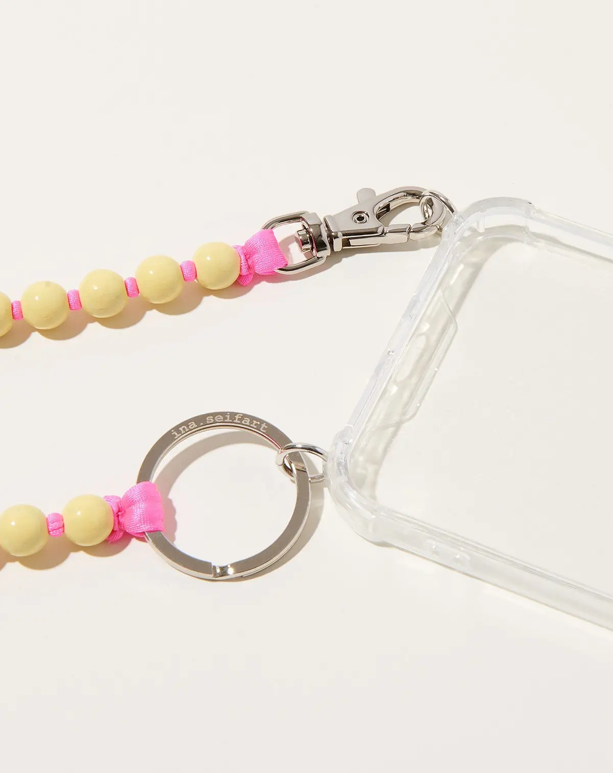 Handykette Iphone Necklace In Pastel Yellow On Pink 2