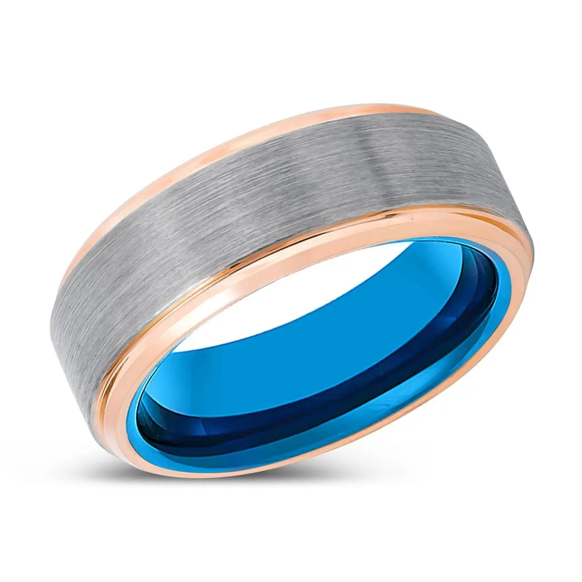 Infiltrator | Blue Tungsten Ring, Silver Tungsten Ring, Brushed, Rose Gold Stepped Edge 2