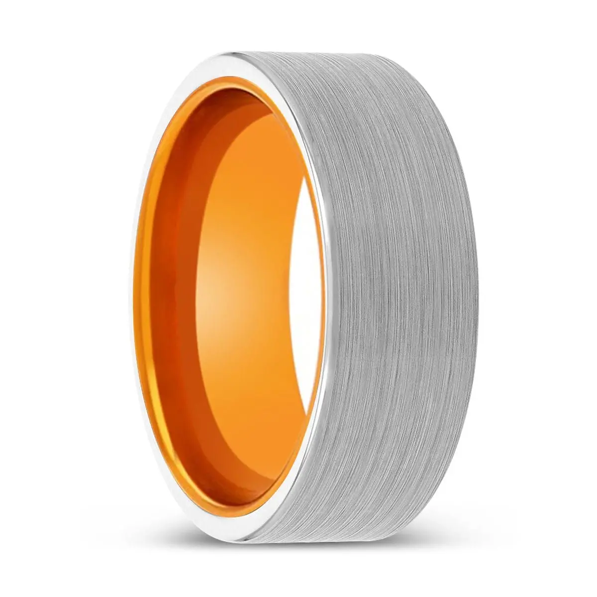 Inspectah | Orange Ring, White Tungsten Ring, Brushed, Flat 1