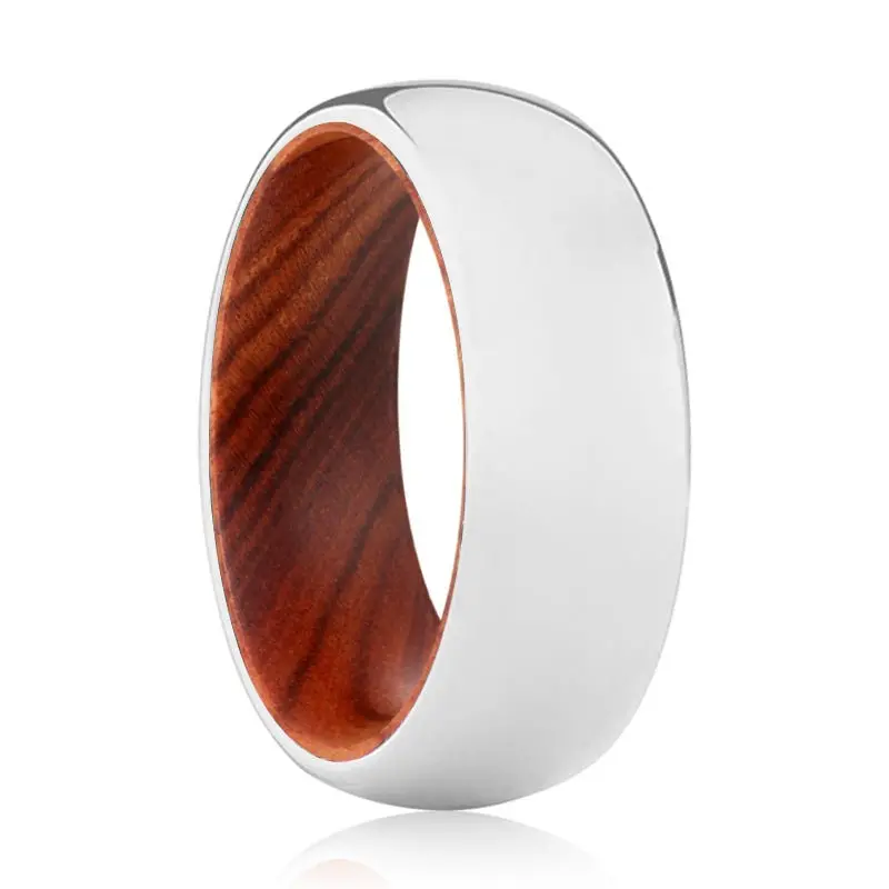 Invincible | Iron Wood, Silver Tungsten Ring, Shiny, Domed 1