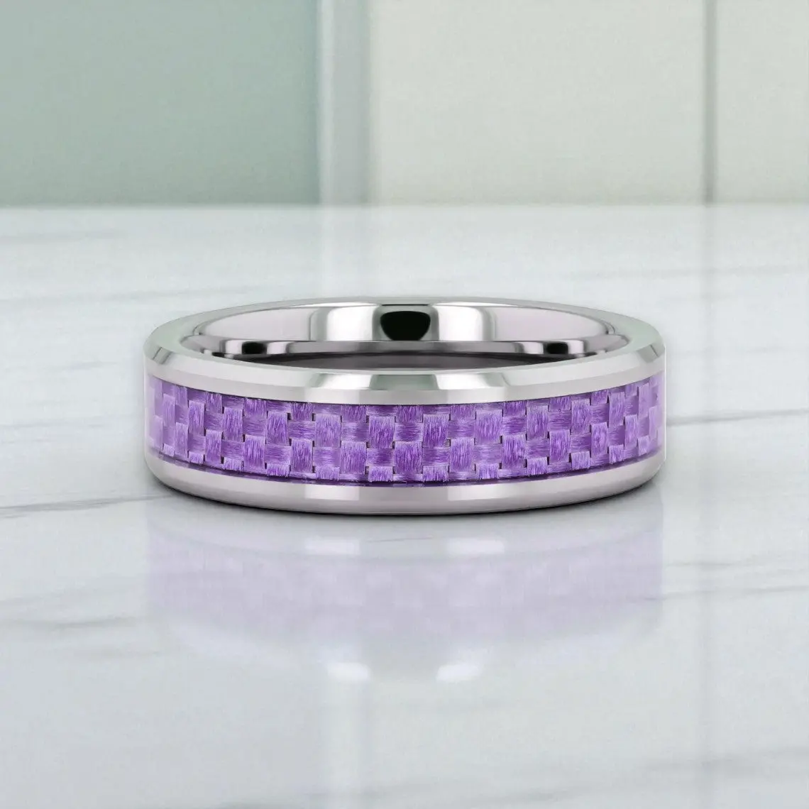 Iris | Tungsten Wedding Band With Purple Carbon Fiber 5
