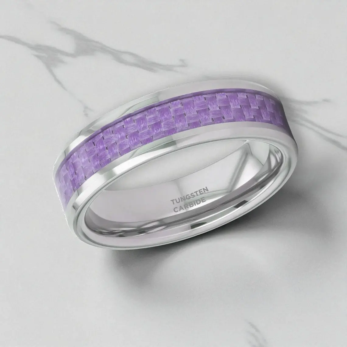 Iris | Tungsten Wedding Band With Purple Carbon Fiber 3
