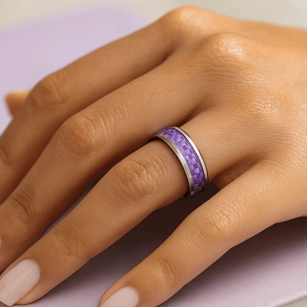 Iris | Tungsten Wedding Band With Purple Carbon Fiber 2