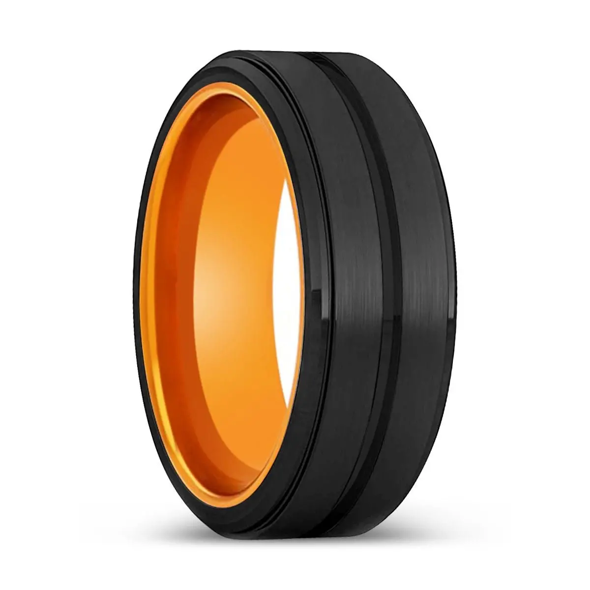 Ironman | Orange Ring, Black Tungsten Ring, Grooved, Stepped Edge 1