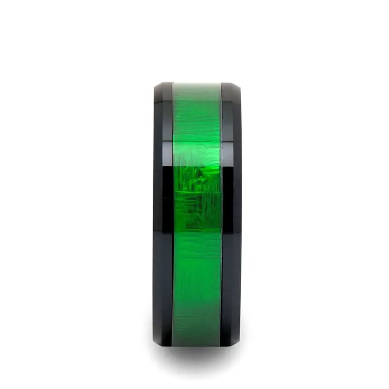 Irving | Ceramic Ring Textured Green Inlay 2