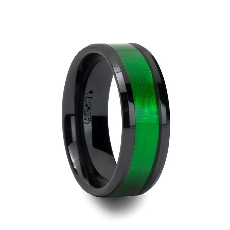 Irving | Ceramic Ring Textured Green Inlay 1