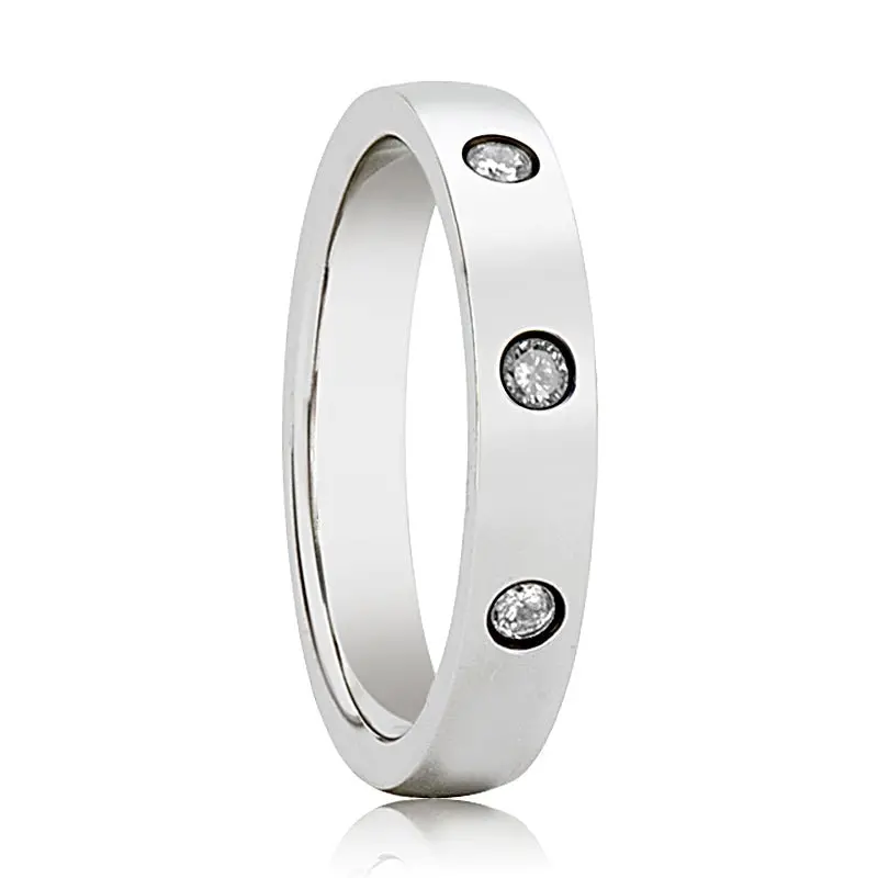 Isabella | Womens Tungsten Ring, 3 Diamond Setting, Domed 1