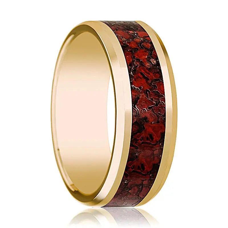 Isla | 14K Yellow Gold Ring Red Dinosaur Bone Inlay 1