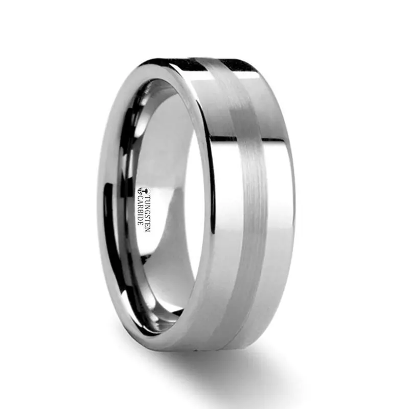 Ivar | Tungsten Ring Flat Platinum Inlay 1
