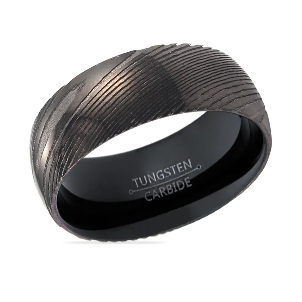Jackal | Black Ring, Gunmetal Damascus Steel Ring, Domed 2