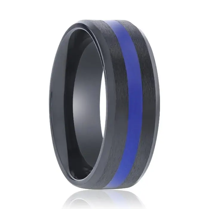 Jacksen | Titanium Ring Blue Stripe Inlay 1