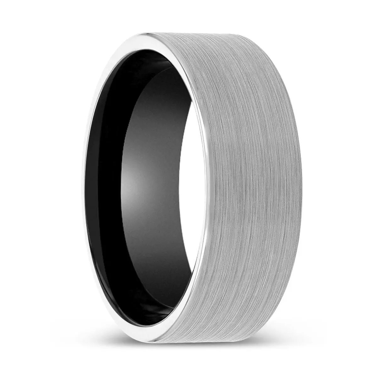Jaden | Black Ring, White Tungsten Ring, Brushed, Flat 1