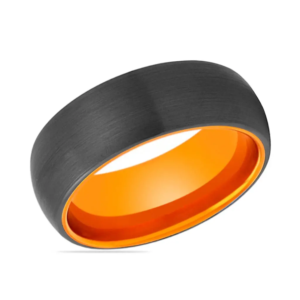 Jaguar | Orange Ring, Black Tungsten Ring, Brushed, Domed 2