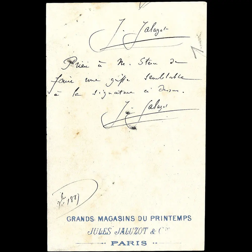 Le Printemps - Lettre Autographe Signée De Jules Jaluzot Au Graveur Stern (1887) 1