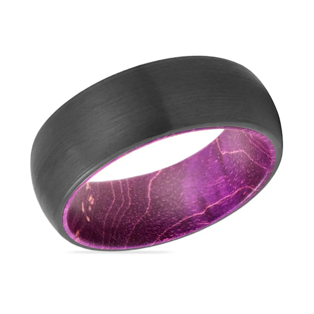 Jamani | Purple Wood, Black Tungsten Ring, Brushed, Domed 2