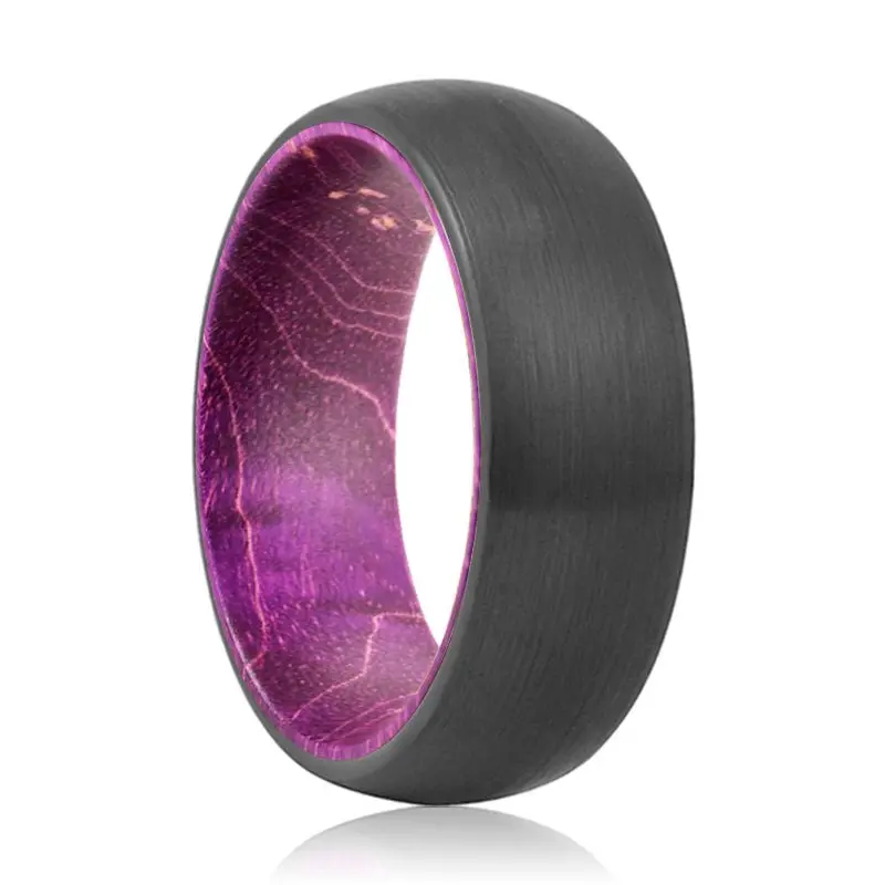 Jamani | Purple Wood, Black Tungsten Ring, Brushed, Domed 1