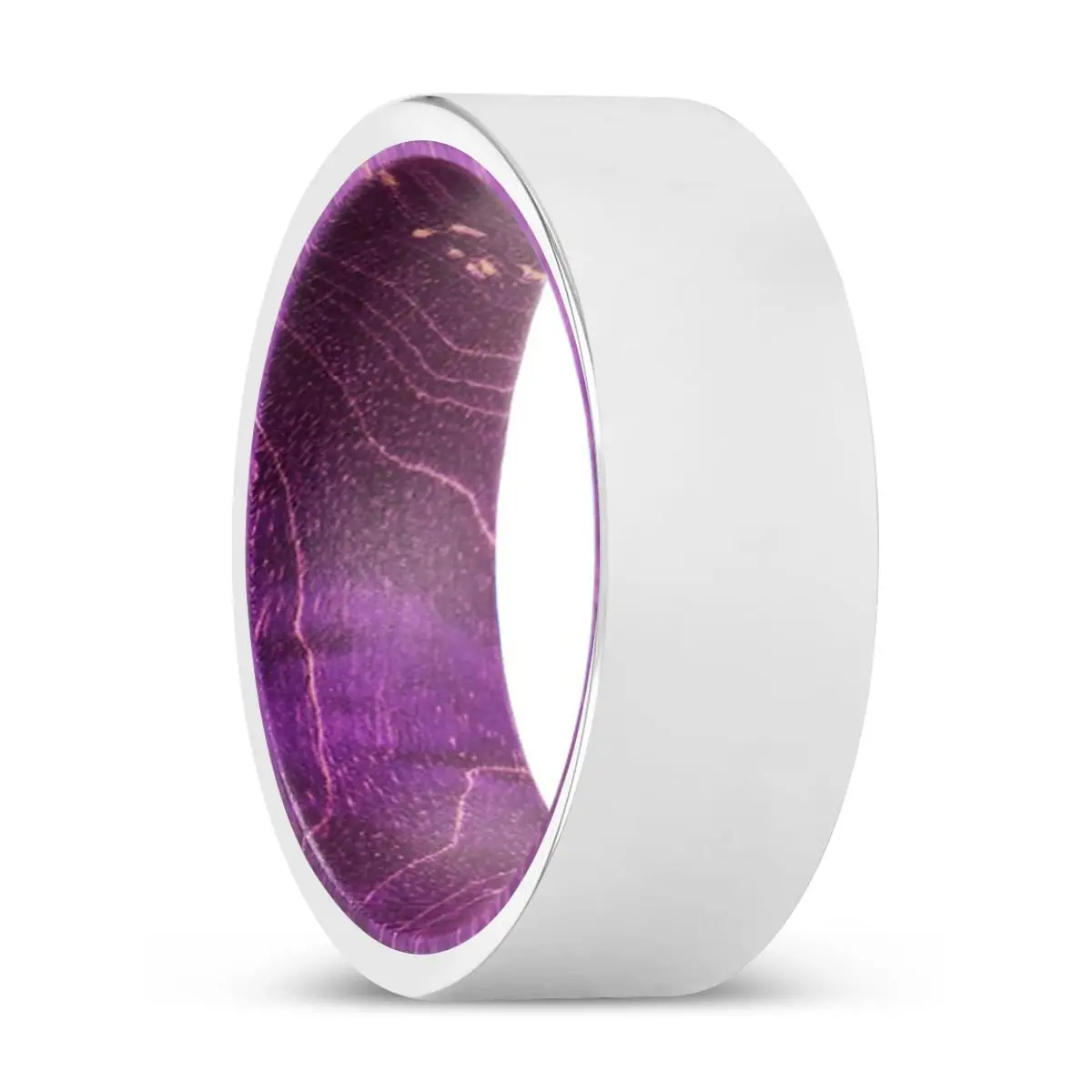 Jamel | Purple Wood, Silver Tungsten Ring, Shiny, Flat 1