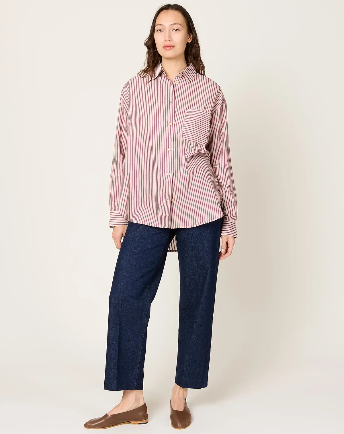 Stripe Essential Shirt In Burgundy & Natural 1
