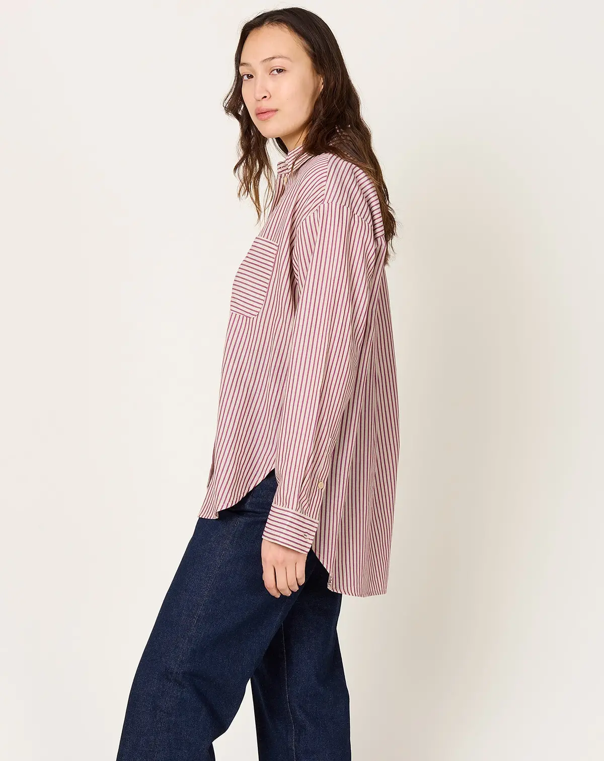Stripe Essential Shirt In Burgundy & Natural 2