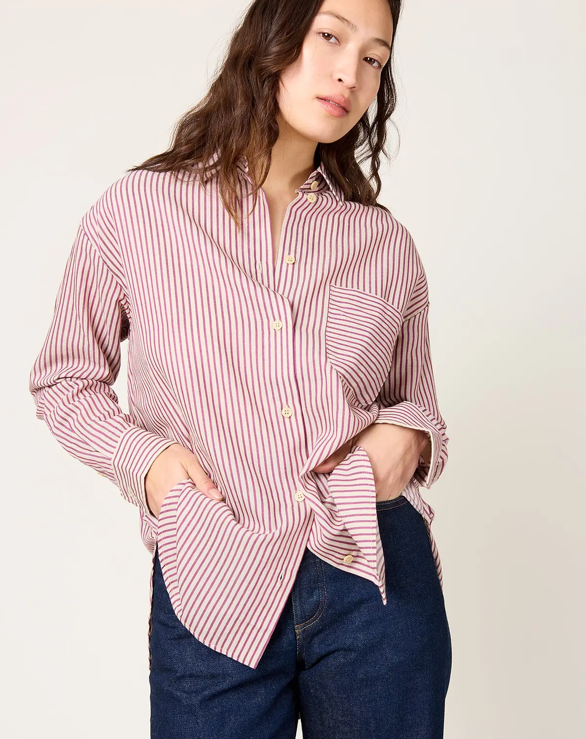 Stripe Essential Shirt In Burgundy & Natural 4