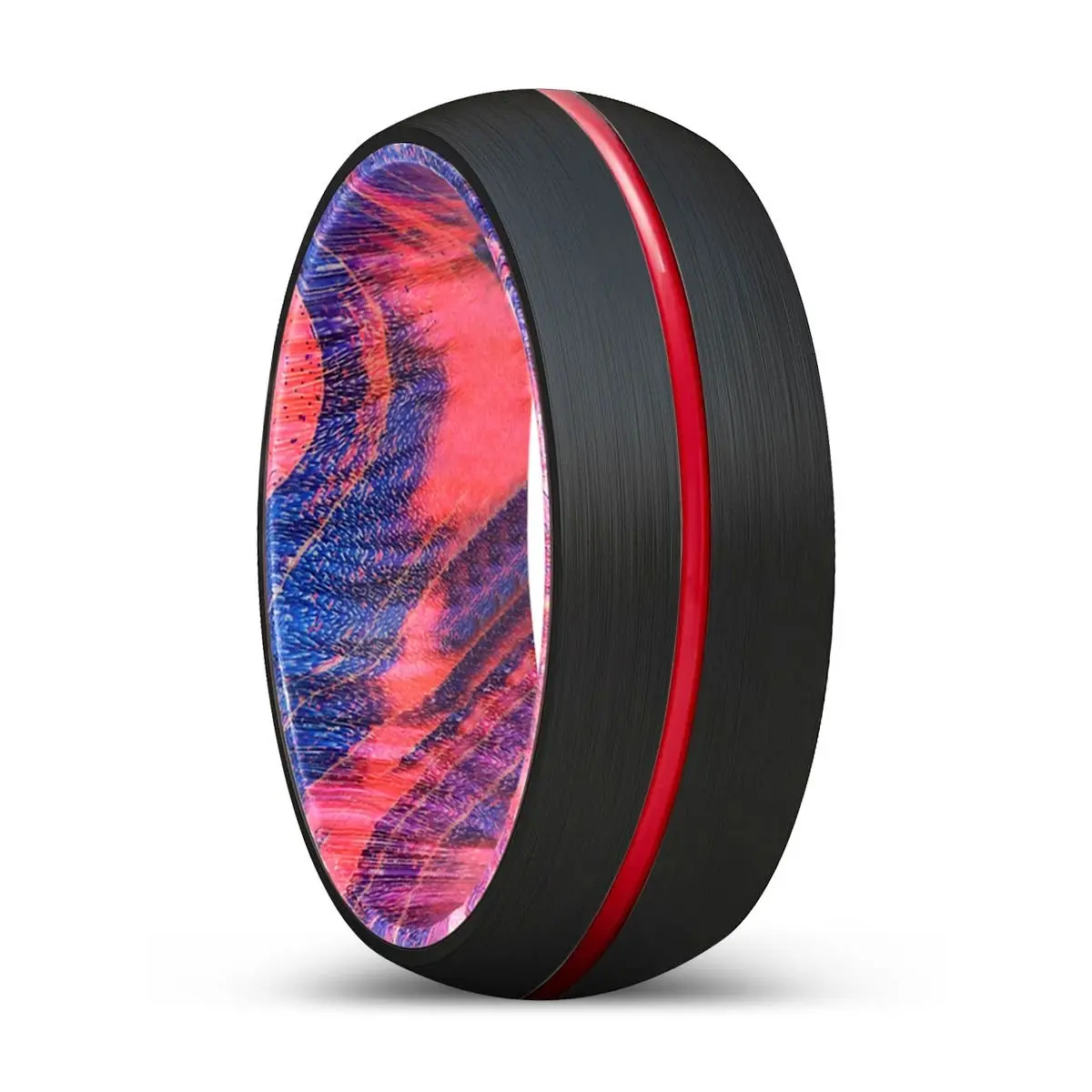 Jax | Blue & Red Wood, Black Tungsten Ring, Red Groove, Domed 1