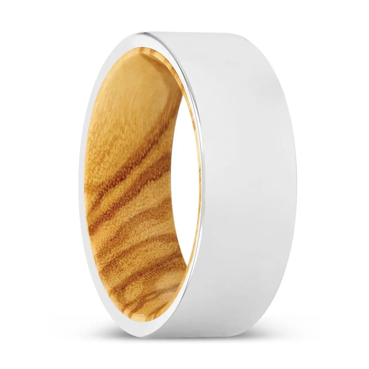 Jimmie | Olive Wood, Silver Tungsten Ring, Shiny, Flat 1