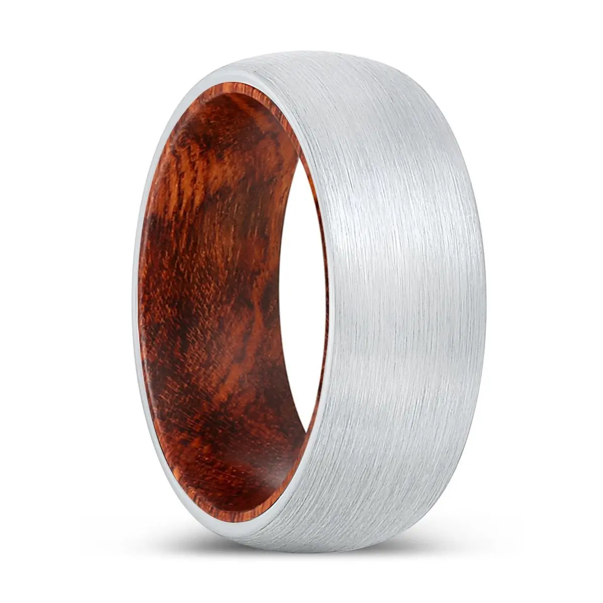 Jitters | Snake Wood, White Tungsten Ring, Brushed, Domed 1