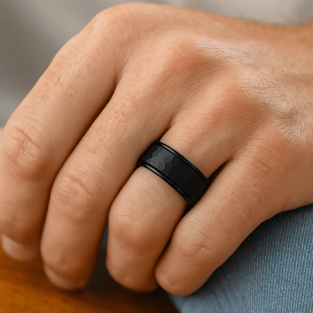 Joiner | Black Hammered Tungsten Wedding Band 4