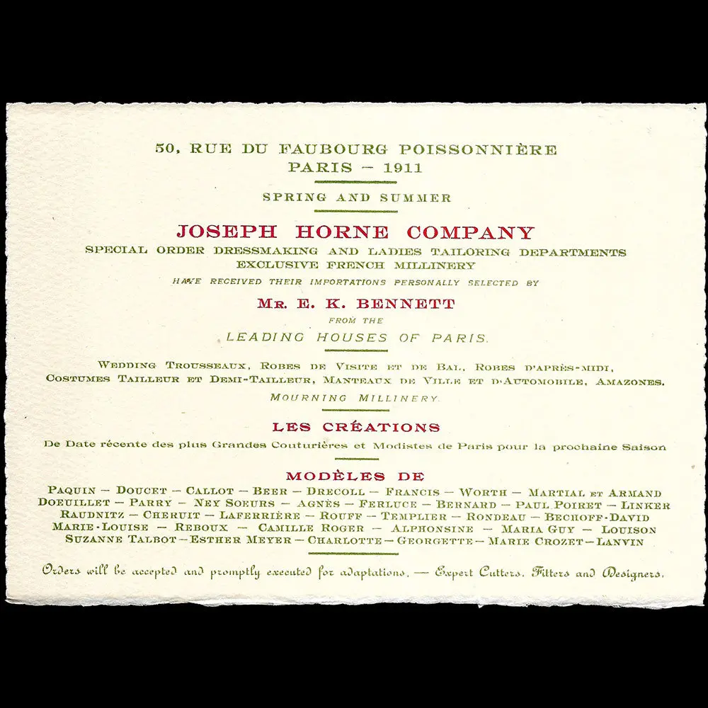Joseph Horne Company - Invitation Annonçant La Sélection De Robes De Paris Pour Le Printemps-Eté 1911 1